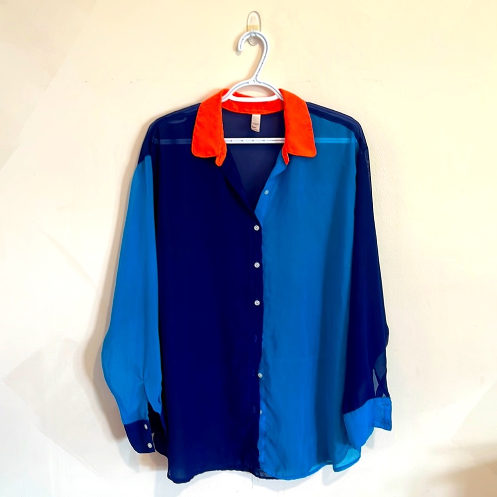 American Apparel chiffon button up blouse - color block